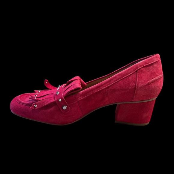 Franco Sarto Shoes - Franco Sarto Suede Loafers Red Fringed studded Toe Block Heel Chunky Sz 9 NWT